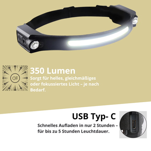 350 Lumen Power mit extra langer Akkulaufzeit